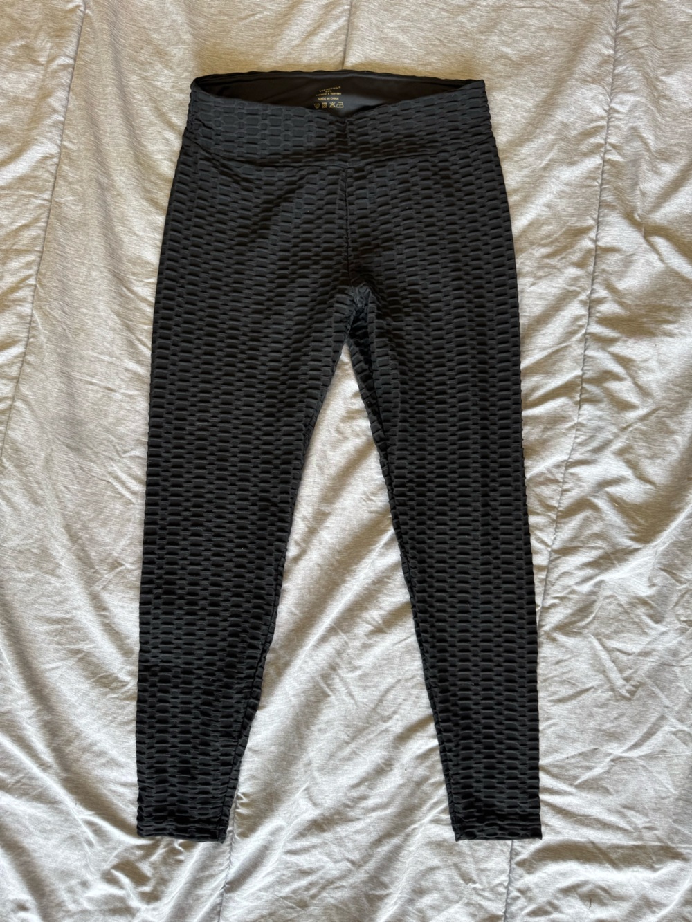 High-Rise Textured Black Leggings